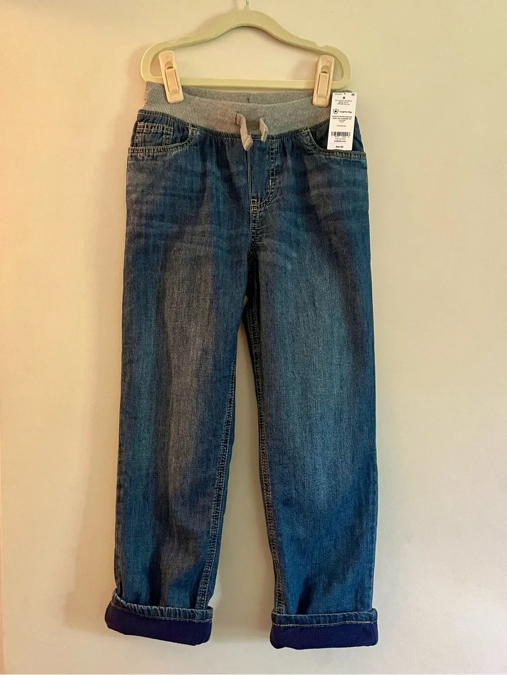 Carter's Dark fleece Lined Jeans with Gray Waistband NWT